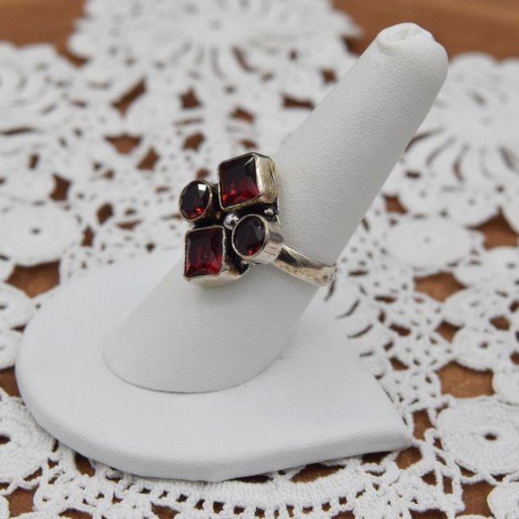Vintage Ring Ruby Red Art Glass 925 Sterling Artisan Made - Picture 3 of 7